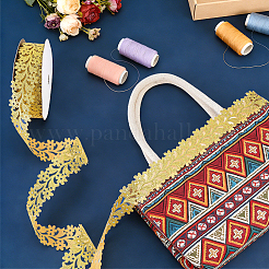 エスニックスタイルの刺繍の葉と花のポリエステル中空レースリボンを縫い付けます  クラフト縫製用  ウェディングドレス衣装の装飾  ゴールド  1-3/8インチ（34.5mm）〜1-3/8インチ（35mm）&nbsp;OCOR-WH0008-112
