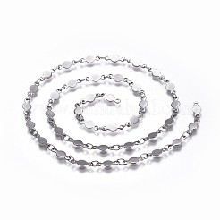 変色しにくい304ステンレススチールリンクチェーン  ハンダ付け  フラットラウンド  ステンレス鋼色  9.5x4x0.4mm&nbsp;CHS-I004-06P
