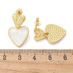 真鍮製ダングルスタンドピアス  エナメル  ラックめっき  長持ちメッキ  鉛フリー＆カドミウムフリー  ハート  18KGP本金メッキ  ホワイト  23x14mm&nbsp;EJEW-F359-12G-02