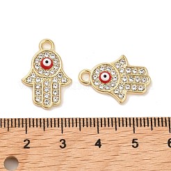 ゴールデン合金エナメルペンダントメッキ  ラインストーン付き  長持ちメッキ  ナザールボンジュウのチャーム入りハムサの手  ミックスカラー  20.5x14.5x2.5mm  穴：2.5mm&nbsp;ENAM-K069-36G