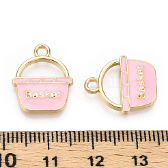 合金ペンダント  エナメル  カドミウムフリー＆鉛フリー  ライトゴールド  単語のバスケット  ピンク  17x14x2mm  穴：2mm&nbsp;ENAM-S119-062C-RS