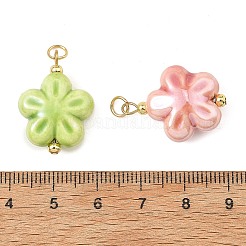 手作りの磁器のペンダント  304ステンレススチール製金具付き  花のチャーム  ゴールドカラー  ミックスカラー  24x17.5x8mm  穴：3.5mm&nbsp;PALLOY-JF06062