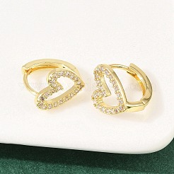 中空ハートの真鍮マイクロパヴェクリアキュービックジルコニアフープピアス  18KGP本金メッキ  12x11.5x9.5mm&nbsp;EJEW-D348-10G