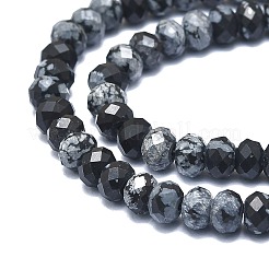 天然石スノーフレークオブシディアンビーズ連売り  多面カット  ロンデル  6x4mm  穴：1mm  約85~90個/連  15.55インチ（39.5cm）&nbsp;G-F715-089