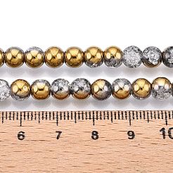 電気メッキクラックルガラスビーズ連売り  半分メッキ  ラウンド  ゴールド  6~6.5mm  穴：1~1.2mm  約65~67個/連  14.76~15.16インチ（37.5~38.5cm）&nbsp;X-EGLA-N014-6mm-04