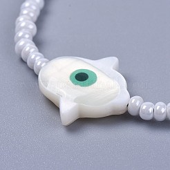 調整可能なナイロン糸編組ビーズブレスレット  ガラスシードビーズと淡水シェルビーズ  ハムサ手/ファティマの手/悪魔のミリアムの手  ミックスカラー  2-1/8インチ（5.5cm）&nbsp;BJEW-JB04370