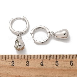 真鍮製キュービックジルコニアフープピアス  鉛フリー＆カドミウムフリー  プラチナ  梨  27x7.5mm&nbsp;EJEW-Q015-02P-B