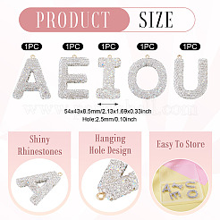 5個 5スタイル ハンドメイド ポリマークレイ ラインストーン ビッグペンダント  文字 a & e & i & o & u  混合図形  54x43x8.5mm  穴：2.5mm  1個/スタイル&nbsp;FIND-BT0001-39B