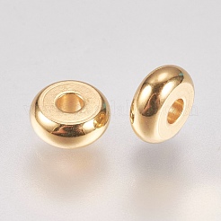 304ステンレススチールスペーサービーズ  ロンデル  18KGP本金メッキ  5x2mm  穴：1.5mm&nbsp;STAS-G173-03G