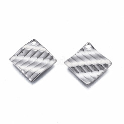 変色しない304ステンレススチールペンダント  ツイスト菱形  ステンレス鋼色  16x16x1.5mm  穴：1.4mm&nbsp;STAS-S080-054P-NR