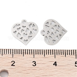 変色しない316ステンレススチールチャーム  ハートチャーム  レーザー切断  ステンレス鋼色  13x13x1mm  穴：1.5mm&nbsp;STAS-C096-12C-P