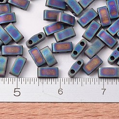 MIYUKIハーフティラビーズ  日本製シードビーズ  2の穴  （htl401fr）マットブラックab  5x2.3x1.9mm  穴：0.8mm  約1250個/50g&nbsp;SEED-X0054-HTL0401FR