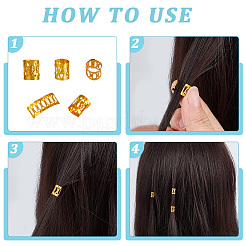 300 個のアルミドレッドヘアビーズ髪飾り  ヘアコイルカフ  ゴールドカラー  9x8mm  穴：7mm&nbsp;ALUM-PA0001-01G