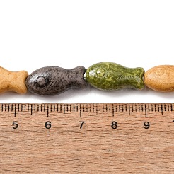 ヴィンテージの手作り磁器ビーズの連  ファンシーアンティーク施釉磁器  魚  ミックスカラー  18x9x7mm  穴：1.8mm  約20個/連  14.37''（36.5センチメートル）&nbsp;PR-CBAA37B-01F