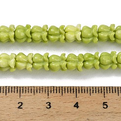 合成サンゴ彫刻ビーズ連売り  染め  花  黄緑  6x6~6.5mm  穴：1mm  約60個/連  14.37''（36.5センチメートル）&nbsp;BSHE-P034-03A