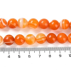 天然石縞瑪瑙/バンデットアゲートビーズ連売り  染め  ラウンド  オレンジ  10mm  穴：1.2mm  約19個/連  7.60''（19.3センチメートル）&nbsp;G-Z060-A01-C17