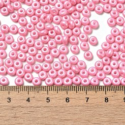 ベーキングペイント 光沢ガラス シードビーズ  ドーナツ  ショッキングピンク  4x2.5mm  穴：1mm  6205個/ポンド&nbsp;SEED-B001-04A-01