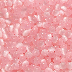 模造キャットアイガラスシードビーズ1200個  ラウンド  ピンク  4x3mm  穴：1.2mm  150個/セット  10 G /セッティング&nbsp;GLAA-PA0001-08A