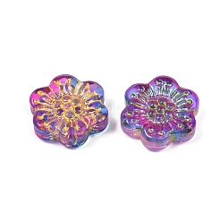 焼き付け塗料と金色の金属で覆われたガラスビーズ  花  暗い蘭  17x18.5x5.5mm  穴：1.2mm&nbsp;DGLA-T004-09F