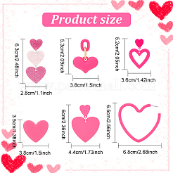 6ペア6スタイルのプラスチックとアクリルのハートダングルスタッドピアス  女性用304ステンレスジュエリー  ピンク  33.5~64mm  ピン：0.6~0.8mm  1ペア/スタイル&nbsp;EJEW-AN0003-58