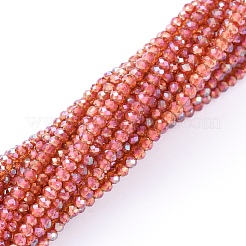 電気メッキガラスビーズセット  フル虹メッキ  多面カット  ロンデル  ライトコーラル  2x1.5mm  穴：0.6mm  約208~220個/連  34~36cm&nbsp;X-EGLA-F149-FR-01