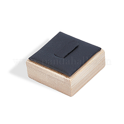 正方形の竹製木製シングルリングディスプレイスタンド  合成皮革マット付き  ブラック  4x3.95x2.1cm&nbsp;RDIS-WH20001-03A