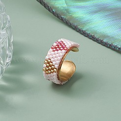 ガラスシードビーズカフリング  女性用304ステンレススチールワイドバンドオープンリング  ミスティローズ  10mm  内径: 調節可能&nbsp;RJEW-MZ00016-02