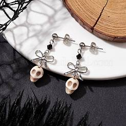 合成ターコイズスカルスタッドピアス  女性用304ステンレススチールイヤリング金具  38x14mm&nbsp;EJEW-TA00453