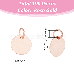 真鍮製チャーム100個  空白タグのスタンプ  フラットラウンド  ローズゴールド  12x0.5mm  穴：3.8mm&nbsp;KK-FH0007-28B