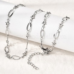 304ステンレススチール製スターリンクチェーンネックレス（女性用）  変色しない  ステンレス鋼色  17.72インチ（45cm）&nbsp;NJEW-A046-02A-P