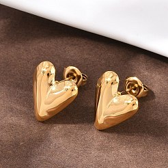 304ステンレススチールハートスタッドピアス  イオンプレーティング（ip）  18KGP本金メッキ  14.5x13.5mm&nbsp;EJEW-I320-24G-02