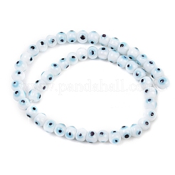 手作りナザールボンジュウランプワークビーズ連売り  ラウンド  ホワイト  6~6.5x5mm  穴：1.2~1.5mm  約50個/連  10.28''~10.47''（26.1~26.6センチメートル）&nbsp;LAMP-Z021-01A