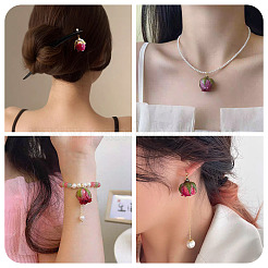 プリザーブドローズペンダント10個  バラの花のチャーム  マゼンタ  25~28x22~25x20~23mm  穴：1.5mm&nbsp;KY-TA0001-59B