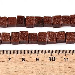 合成ゴールドストーン金砂石ビーズ連売り  キューブ  6~7x6~6.5x6~6.5mm  穴：1mm  約60~61個/連  15~15.366''（38.1~39センチメートル）&nbsp;G-T139-6x6-18A