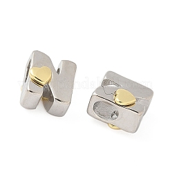 真鍮ビーズ  カドミウムフリー＆鉛フリー  プラチナ·ゴールデン  文字N  10.5x9.5x7.5mm  穴：5x4mm&nbsp;KK-S337-10GP-N