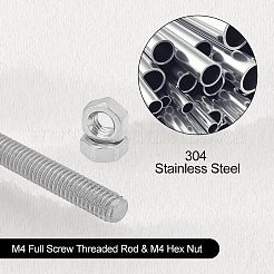 304ステンレス鋼M4全ねじロッドとM4六角ナット  ステンレス鋼色  ロッド：300x4mm  12pc  ナット：7.8x7x3mm  穴：3.3mm  12pc&nbsp;STAS-GA0001-48B