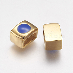 304ステンレススチールエナメルスライドチャーム  長方形  ブルー  ゴールドカラー  10x7x7mm  穴：3x7mm&nbsp;STAS-I097-076G