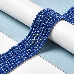 キュービックジルコニア模造パールビーズ連売り  ラウンド  ダークブルー  4mm  穴：0.7mm  約94個/連  14.69''（37.3センチメートル）&nbsp;ZIRC-P109-03B-11
