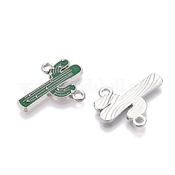 ラックメッキ合金参照グリーンエナメルコネクタチャーム  サボテンのリンク  プラチナ  20x15.5x1.5mm  穴：1.6mm&nbsp;ENAM-N056-349P