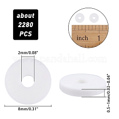手作り樹脂粘土ビーズ  ディスク/フラットラウンド  ヒシビーズ  ホワイト  8x0.5mm  穴：2 8x0.5~1mmmm  穴：2mm  約380~400個/連  17.7インチ  6連&nbsp;CLAY-PH0001-30E-01