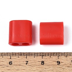 ABSプラスチックビーズ  正方形  2穴  5~6mmコードに適合  レッド  15x15x8.5mm  穴：4.8mm&nbsp;OACR-N156-07E