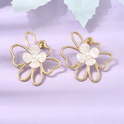 304ステンレススチールスタッドピアス  花  女性用プラスチックパールと樹脂のスタッドピアス  イオンプレーティング（ip）  ゴールドカラー  34x36mm&nbsp;SA-CBAF6AD-17G