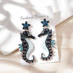 合金ラインストーンダングルピアス  タツノオトシゴ  ライトゴールド  65.5x28mm&nbsp;EJEW-D300-01G-01