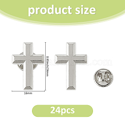 クロス合金ピンブローチ  鉄製のラペルピンバック付き  プラチナ  24x16mm  24個/セット&nbsp;AJEW-FH0006-07A-P