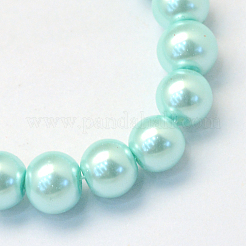 焼き絵用塗料、パール加工ガラスパール、丸ビーズの連  アクアマリン  6~7mm  穴：1mm  約135~140個/連  31.4インチ&nbsp;HY-Q003-6mm-45