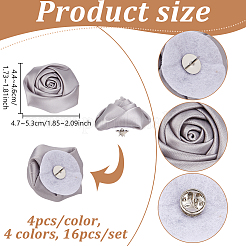 16個 4色 ローズ布ブローチ  女性用の美しい鉄製ラペルピンバック  ミックスカラー  44~46x47~53mm  4個/カラー&nbsp;JEWB-GA0001-45