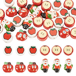 クリスマステーマの手作り磁器ビーズ28個、4つのスタイル  手描きの陶器ビーズ  食品のテーマ  りんご  ミックスカラー  15.5~23x13~16x8~10mm  穴：1.6~3mm&nbsp;PORC-TA0001-38