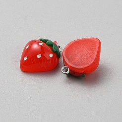 樹脂チャーム  果物  プラチナ合金ループ付き  苺  22.5x16.5x10mm  穴：2mm&nbsp;FIND-WH0817-082C
