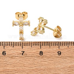 真鍮マイクロパヴェクリアキュービックジルコニアクロススタッドピアス  18KGP本金メッキ  14x9.5mm&nbsp;EJEW-K267-41G