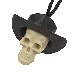 ハロウィーンの頭蓋骨のプラスチックペンダントネックレス  黒ナイロンコードネックレス  ベージュ  27.56インチ（70cm）&nbsp;NJEW-S006-01E